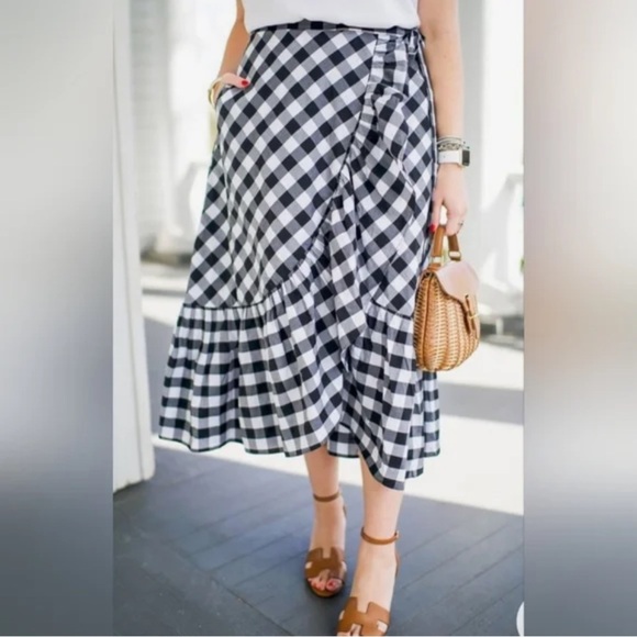 J. Crew Gingham Ruffle Wrap Skirt - Picture 1 of 10